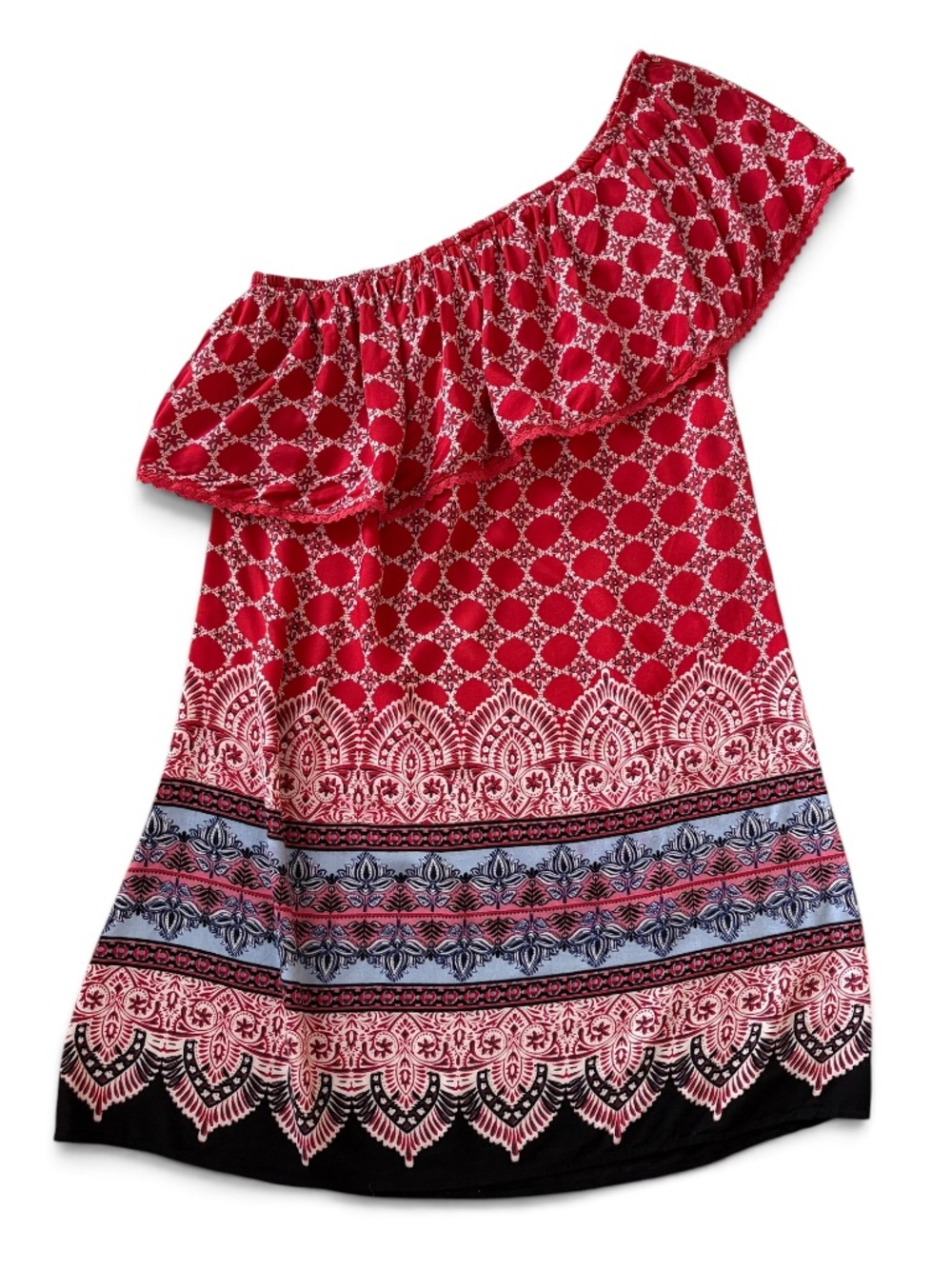 Angie Boho One Shoulder Ruffle Mini Dress